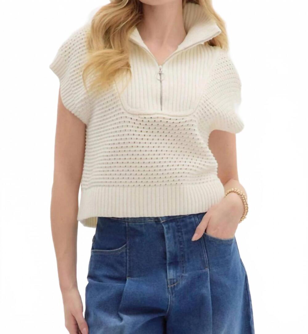 NEW ENTRO high neck half-zip sweater top in off-white